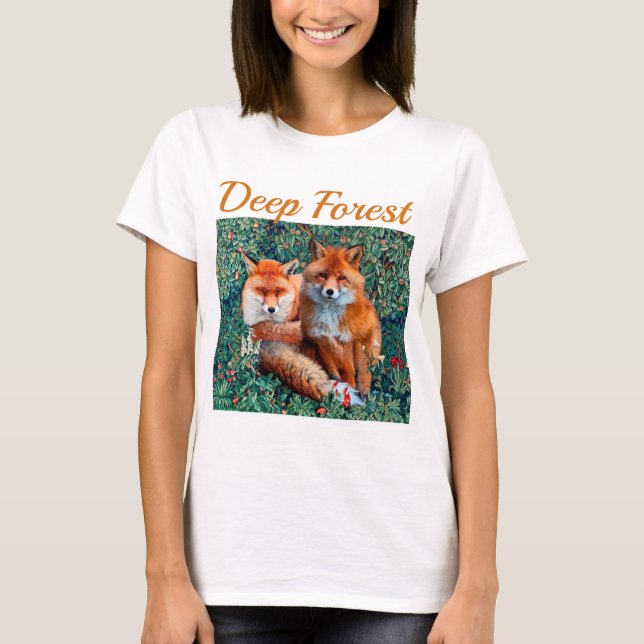 RÖDA FOXER BLAND GRÖNT LÖV, FOLIAGE,FLÖDEN T SHIRT (Framsida)