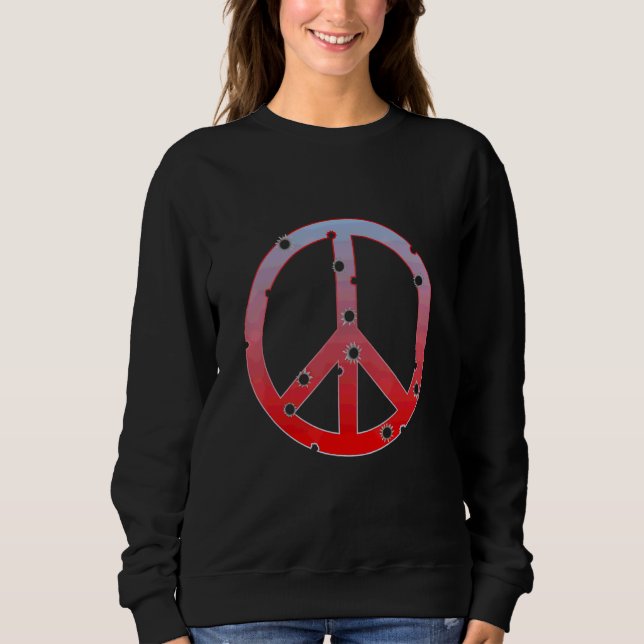 Röda fredstecken med kulhål Spara freden T Shirt (Framsida)