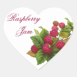 RÖDA FRUKTBEVARANDE/RASPBERRIES Heart Hjärtformat Klistermärke