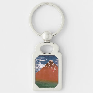 Röda Fuji, Aka Fujiyama vulkanen Katsushika Hokusa Rektangulärt Silverfärgad Nyckelring