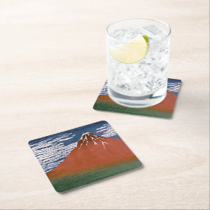 Röda Fuji, Aka Fujiyama vulkanen Katsushika Hokusa Underlägg Papper Kvadrat