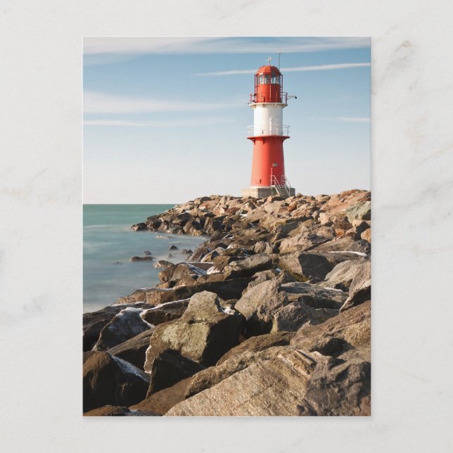 Röda fyr i Warnemuende Vykort (Framsida)