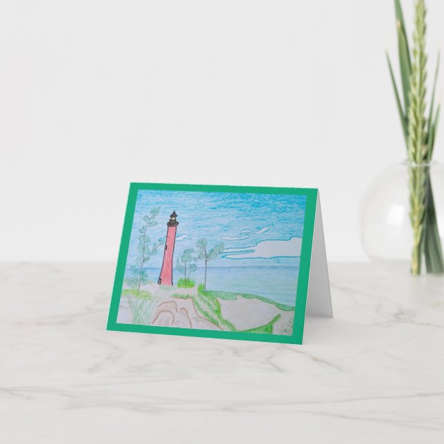Röda fyr på Beach Blank Greeting Card Anteckningskort (Framsida)