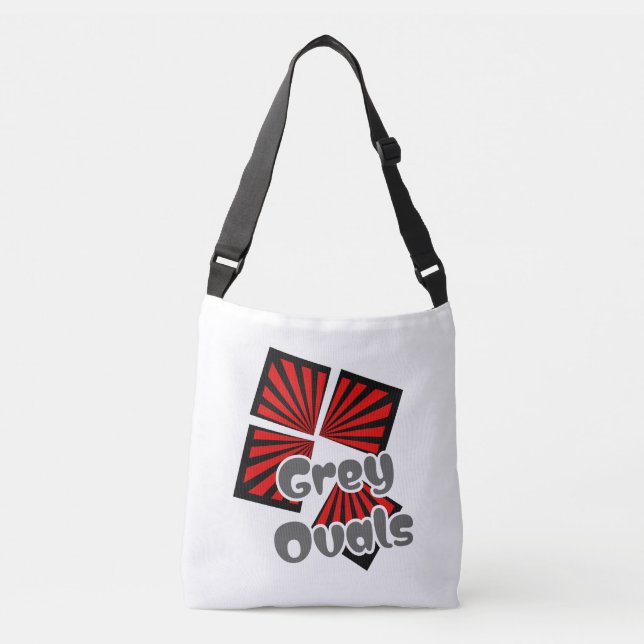 Röda fyrkanter med Beams och Grått Ovaler Text Axelväska (Framsida)
