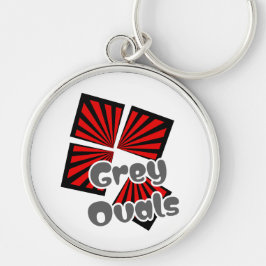 Röda fyrkanter med Beams och Grått Ovaler Text Rund Silverfärgad Nyckelring