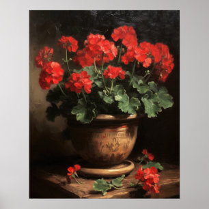Röda Geranium Flowers Art Print Poster