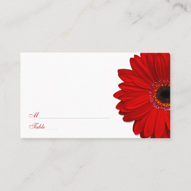 Röda Gerber Daisy Bröllop Place Cards Placeringskort (Framsida)