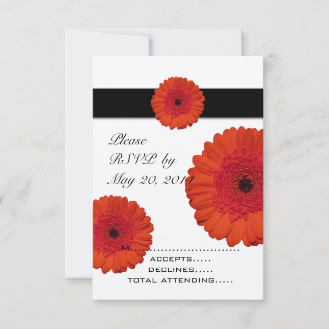 Röda Gerber Daisy Bröllops RSVP-kort OSA Kort (Framsida)