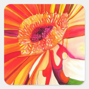 Röda Gerbera-blommans vattenfärgsmålare Fyrkantigt Klistermärke