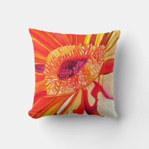 Röda Gerbera-blommans vattenfärgsmålare Kudde