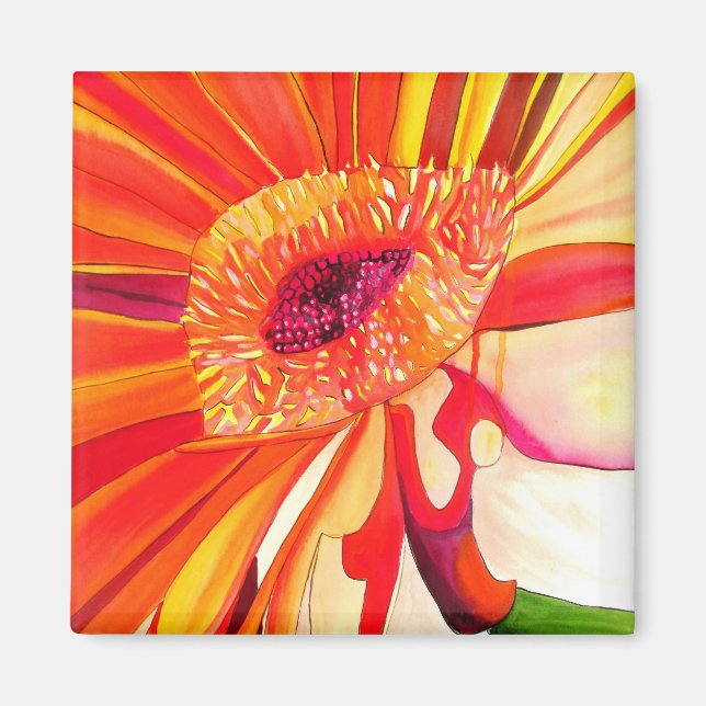 Röda Gerbera-blommans vattenfärgsmålare Magnet (Framsidan)