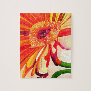 Röda Gerbera-blommans vattenfärgsmålare Pussel