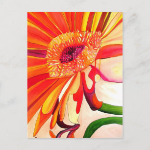 Röda Gerbera-blommans vattenfärgsmålare Vykort