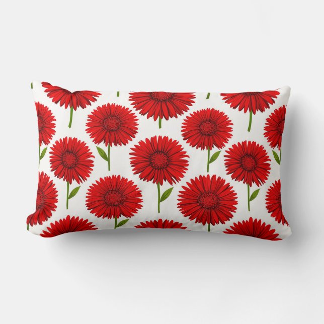 Röda Gerbera Tusenskönor Bukett Lumbarkudde (Framsida)