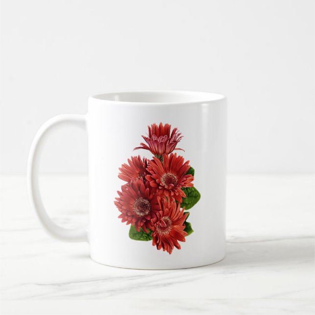 Röda Gerbera Tusenskönor Kaffemugg (Vänster)
