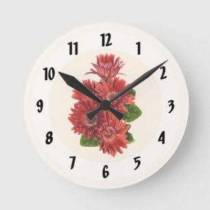 Röda Gerbera Tusenskönor Rund Klocka