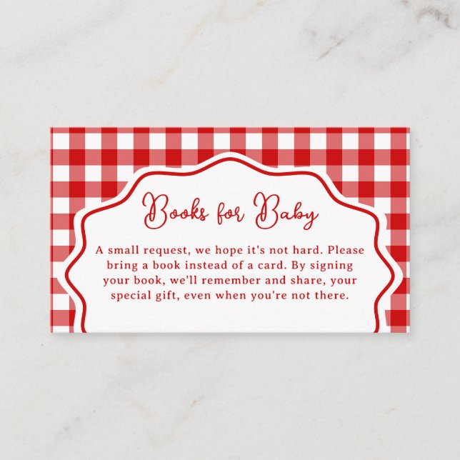 Röda Gingham Baby-Q Grillfest Baby Shower Böcker f Tilläggskort (Framsida)