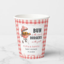 Röda Gingham Hamburgare BBQ Baby Shower Pappersmug