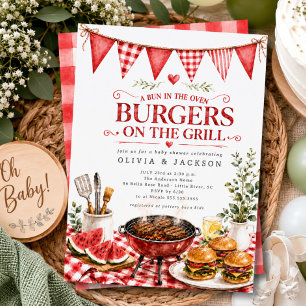 Röda Gingham Hamburgare på Grill Inbjudan