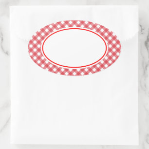 Röda Gingham-klistermärken Ovalt Klistermärke