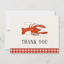 Röda Gingham Kräftor Kok Seafood Tack Kort
