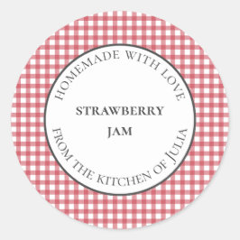Röda gingham mat- och kruketiketter för hemmagjord runt klistermärke