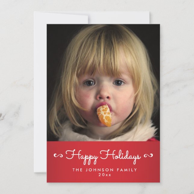 Röda Glad Jul Personliga Fotokort Julkort (Framsida)