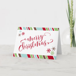 Röda glada jul snöflingor & diagonala ränder helgkort