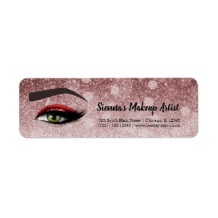 Röda glam-lash öga Makeup-artist Returadress Etikett