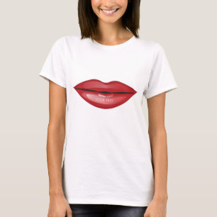 Röda Glänsande Läppar Kyss Chic Modern Glamour Skö Tee Shirt