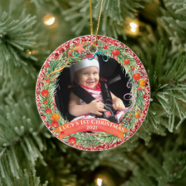 Röda Glitter-andedräkten Första julprydnaden Julgransprydnad Keramik