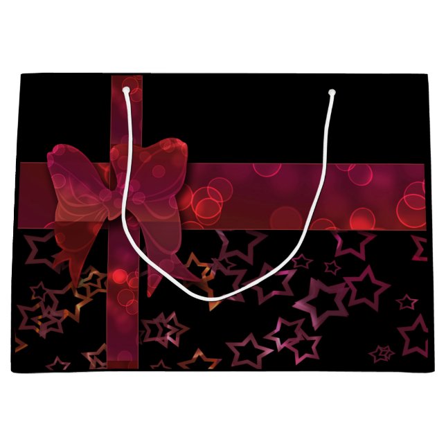 Röda glitter-bågar och stjärnor på svart (Framsidan)