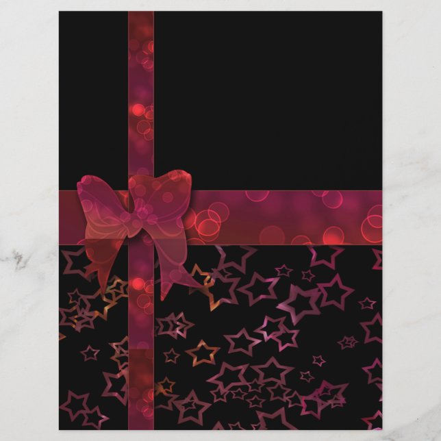 Röda glitter-bågar och stjärnor på svart reklamblad (Framsidan)