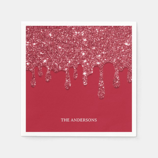 Röda Glitter-droppen Helgdag Namn Papper Pappersservett (Framsidan)