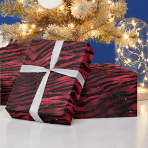Röda glitter glamour tigerrandiga mönster presentpapper