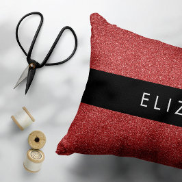 Röda Glitter, Glitter, bakgrund, ditt namn Prydnadskudde
