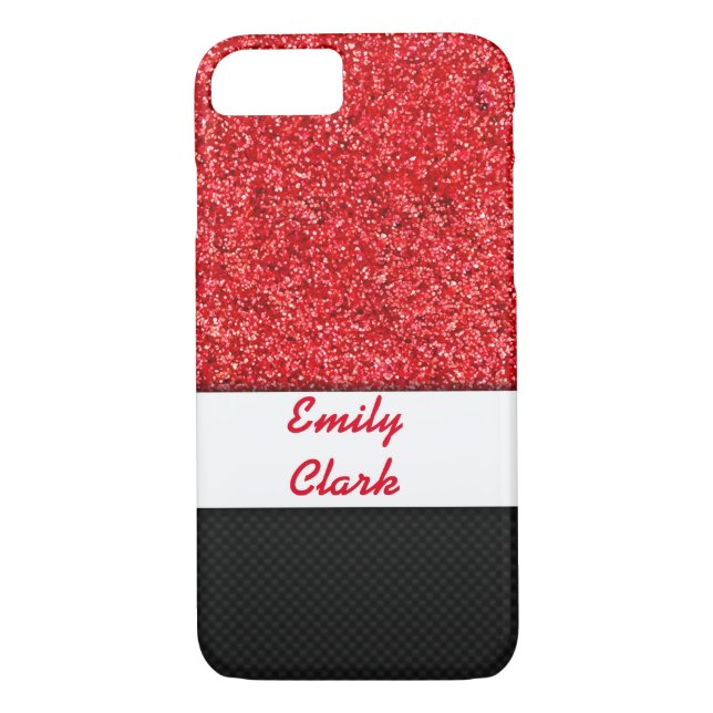 Röda Glitter och kolfibrer Case-Mate iPhone Skal (Baksida)