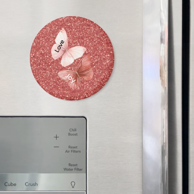 Röda glitter Rosa Kärlek Glädje Fjärilar Magnet (In Situ (Fridge))