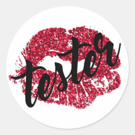 Röda Glitter Tester-etiketter Runt Klistermärke