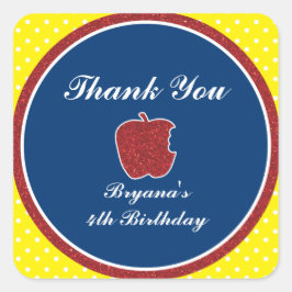 Röda glitteräpple prinsessa festfavorabel klisterm fyrkantigt klistermärke