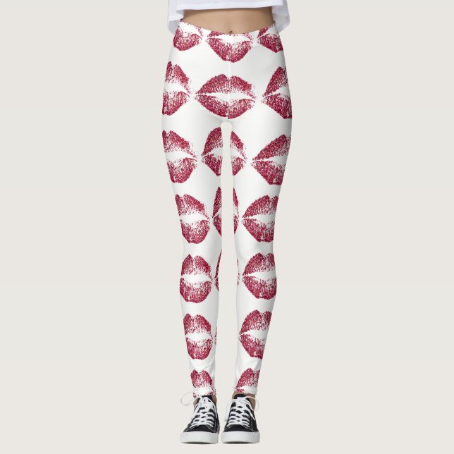 Röda Glitterläppar #2 Leggings (Framsida)