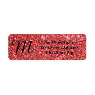 Röda glittermonogram - Returadressetiketter Returadress Etikett