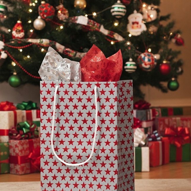 Röda glitterstjärnor medelfstor presentpåse (Skapare uppladdad)