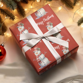 Röda God jul lycklig Snögubbe Presentpapper