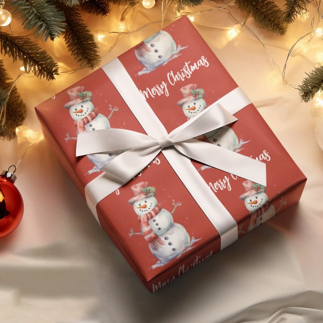 Röda God jul lycklig Snögubbe Presentpapper (Skapare uppladdad)