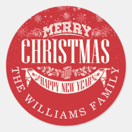 Röda God jul och Gott nytt år Runt Klistermärke