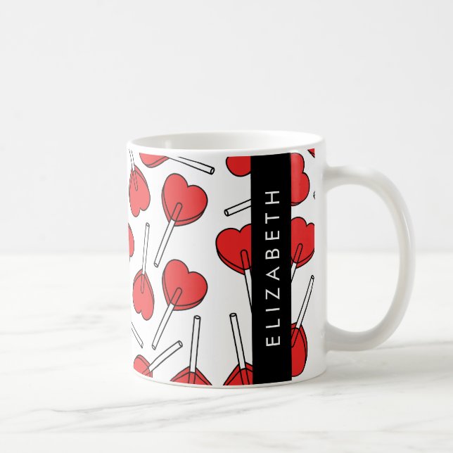 Röda godisar, hjärtgodisar, lolly, Ditt Namn Kaffemugg (Höger)