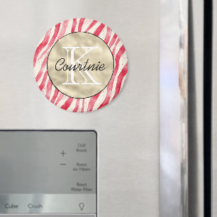 Röda godisrandiga ränder Guldmonogram Magnet