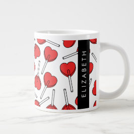 Röda godisstavar, hjärtgodis, lolly, Ditt Namn Jumbo Mugg