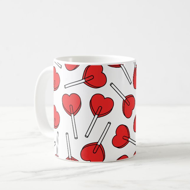 Röda godisstavar, hjärtgodisstavar, godisstavmönst kaffemugg (Framsida vänster)